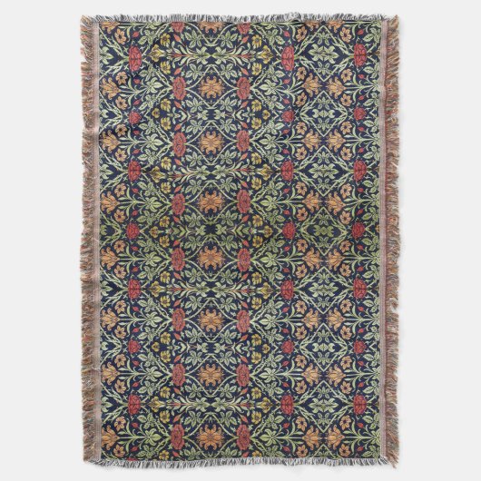 Couverture William Morris Fleurs Feuillage Vert Jaune Rouge R (devant Vertical)