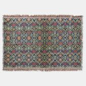 Couverture William Morris Fleurs Feuillage Vert Jaune Rouge R (Devant)