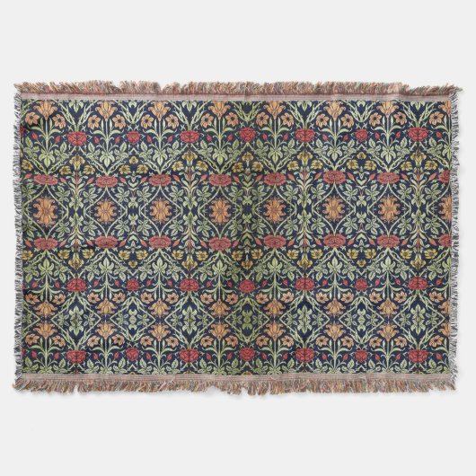 Couverture William Morris Fleurs Feuillage Vert Jaune Rouge R (Devant)