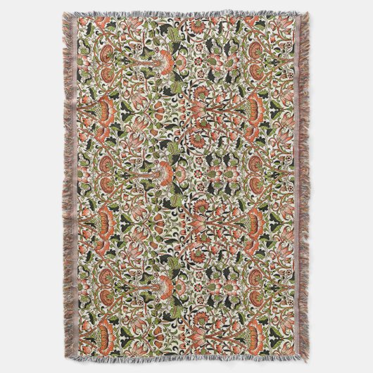 Couverture William Morris Fleurs Lodden Foliage Vert rose (devant Vertical)