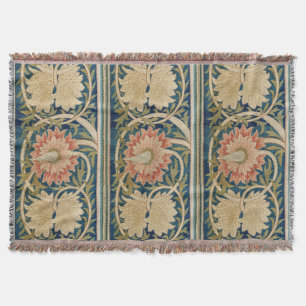 Couverture William Morris Fleurs Roses Broderie de Soie Antiq