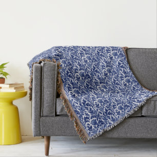 Couverture William Morris Thistle Damask, Cobalt Bleu & Blanc
