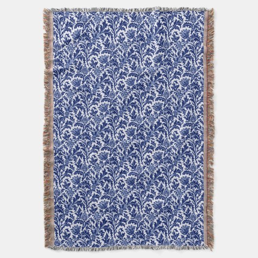 Couverture William Morris Thistle Damask, Cobalt Bleu & Blanc (devant Vertical)