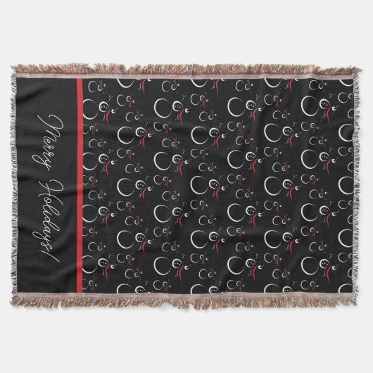 Couverture Winter Snowman Famille Motif Joyeux vacances Noir (Devant)