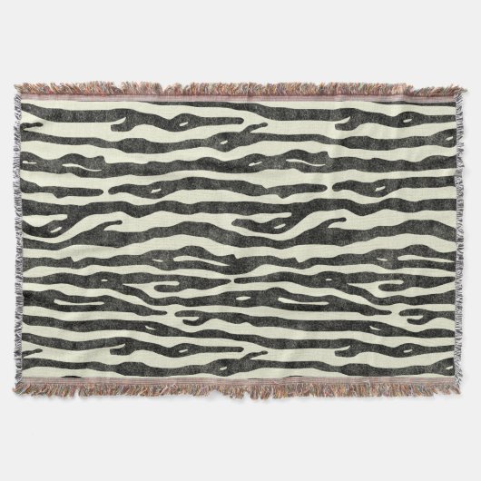 Couverture Zebra Print Black Beige Distresse Animal Vintage (Devant)