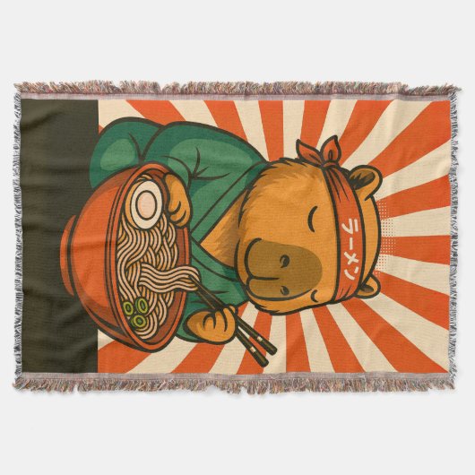 Couverture Zen Capybara Eating Ramen with Radiating Stripes (Devant)