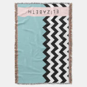 Couverture Zigzag noir et blanc, Chevron, Bleu, Votre nom (devant Vertical)