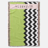 Couverture Zigzag noir et blanc, Chevron, Vert, Votre nom (devant Vertical)