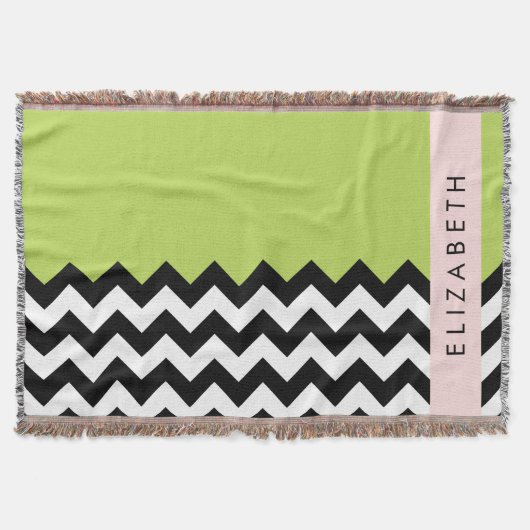 Couverture Zigzag noir et blanc, Chevron, Vert, Votre nom (Devant)