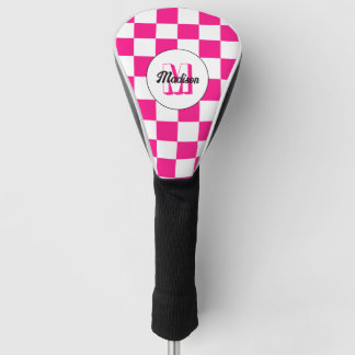 Couvre-club De Golf à damiers rose chaud blanc rétro Monogram