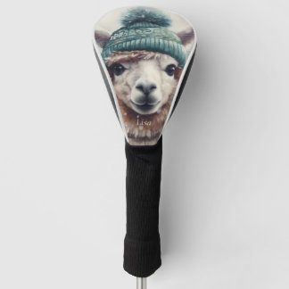 Couvre-club De Golf Adorable alpaga portant beanie bleue