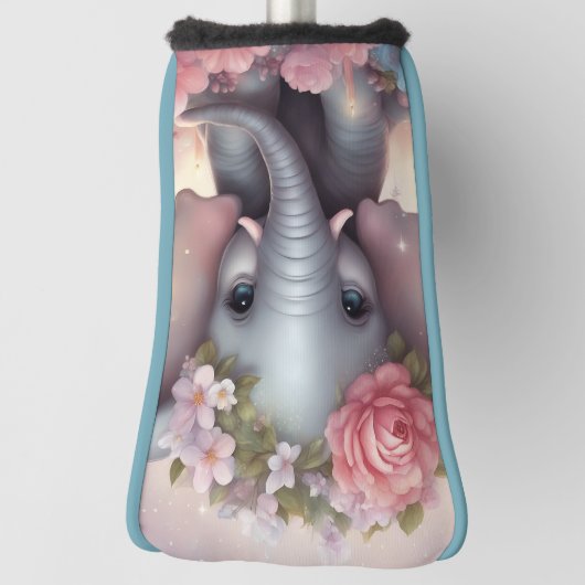 Couvre-club De Golf Adorable bébé éléphant avec fleurs (Tourné à 90°)