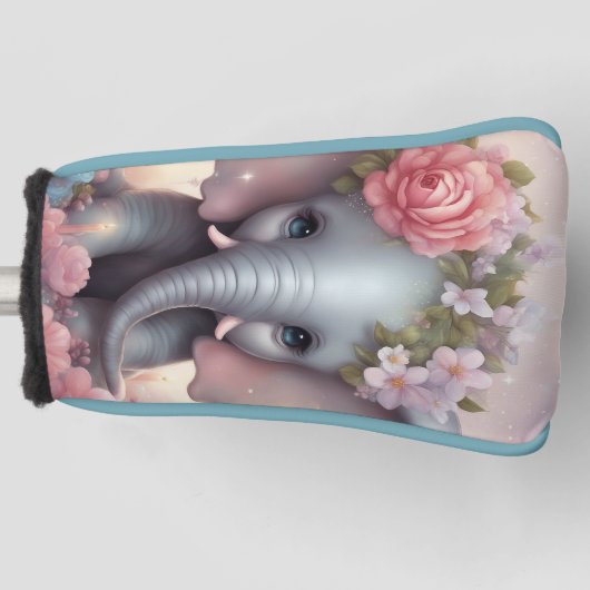 Couvre-club De Golf Adorable bébé éléphant avec fleurs (Devant)