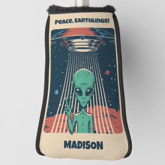 Couvre-club De Golf Alien UFO de texte personnalisé (Tourné à 90°)