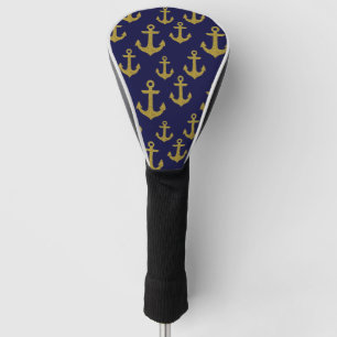Couvre-club De Golf Ancre Étincelle Dorée Bleu Marine Pailletée