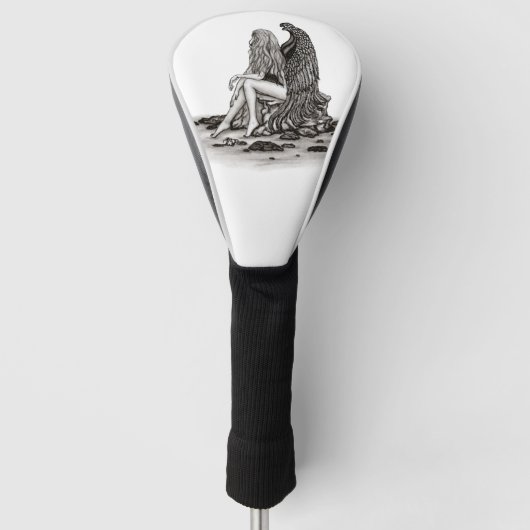 Couvre-club De Golf Angel, perdu dans la pensée, noir et blanc Design (Devant)