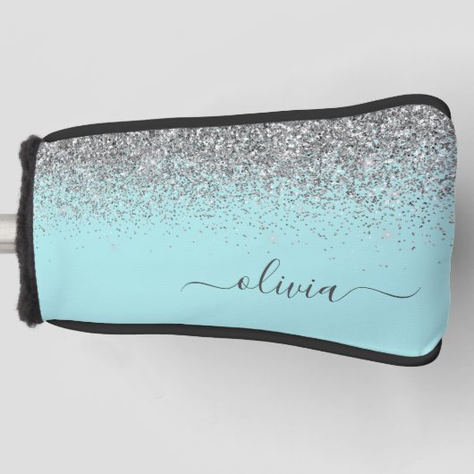 Couvre-club De Golf Aqua bleu Turquoise Parties scintillant argent Mon (Devant)