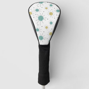 Couvre-club De Golf Aqua Blue Jaune Starburst franciscain Mi-siècle