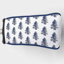 Aquarelle bleu foncé Forêt Pins Arbres