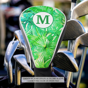Couvre-club De Golf Aquarelle de palme tropicale Monogramme