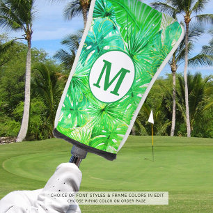 Couvre-club De Golf Aquarelle de palme tropicale Monogramme Vert