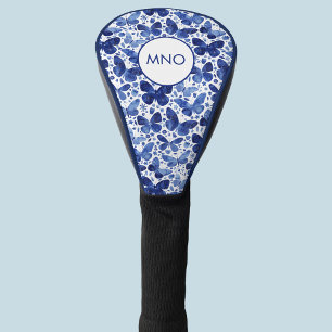 Couvre-club De Golf Aquarelle de papillon monogramme bleu