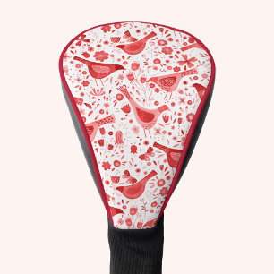 Couvre-club De Golf Aquarelle d'oiseau rouge blanc