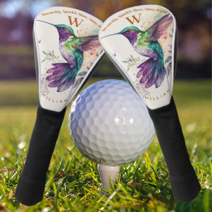 Couvre-club De Golf Aquarelle Élégante Colibri Avec Nom Personnalisé