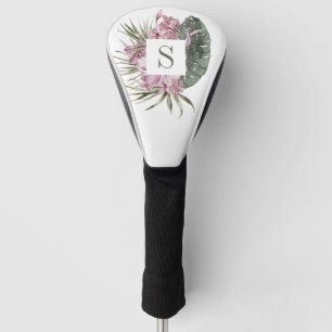 Couvre-club De Golf Aquarelle florale tropicale rose vert