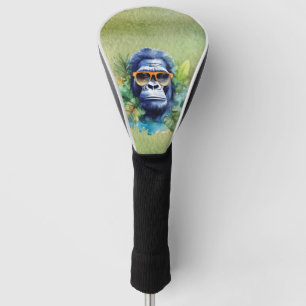 Couvre-club De Golf Aquarelle Jungle Gorilla avec lunettes de soleil e
