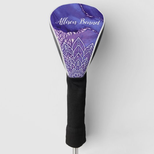 Couvre-club De Golf Aquarelle personnalisée violet blanc Mandala (Devant)