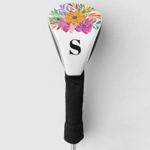 Couvre-club De Golf Aquarelle tropicale rose monogramme