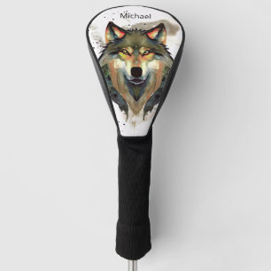 Couvre-club De Golf Aquarelle Wolf Tons de Terre