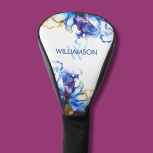 Couvre-club De Golf Art Abstrait Fluide Bleu Vibre