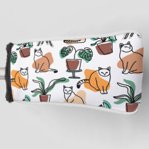 Couvre-club De Golf Art de trait dessin chats et fleurs