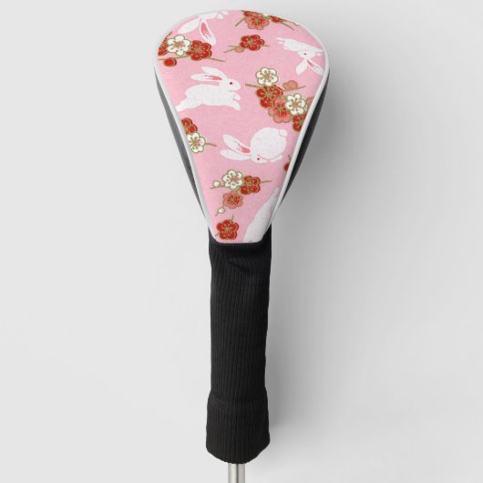 Couvre-club De Golf Art japonais : Sakuras et lapins roses (Devant)