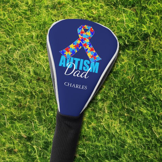 Couvre-club De Golf Autisme Personnalisé Papa Bleu Ruban