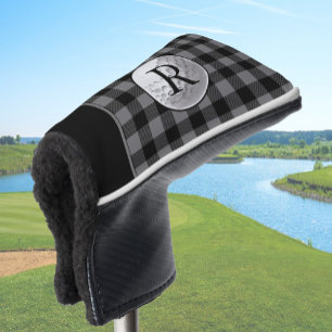 Couvre-club De Golf Balle de golf monogrammée carreaux buffles gris pe