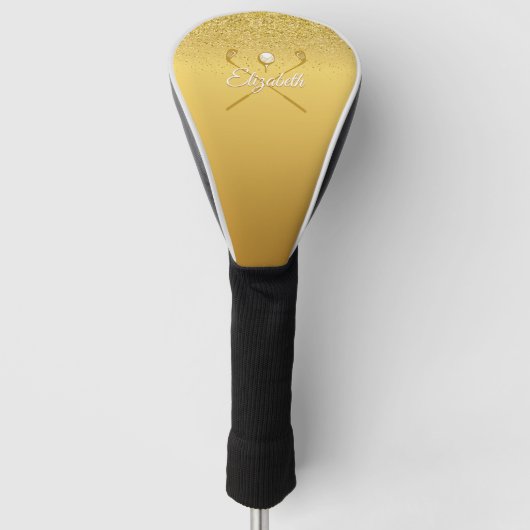 Couvre-club De Golf Balle de Golf Pailletée Or Nom Classique Script (Devant)