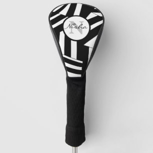 Couvre-club De Golf Bandes diagonales noir et blanc personnalisées