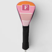Couvre-club De Golf Bandes en rose, blanc et orange avec Monogramme (Devant)