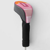 Couvre-club De Golf Bandes en rose, blanc et orange avec Monogramme (Incliné)