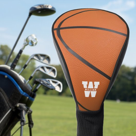 Couvre-club De Golf Basketball Sport Orange et Noir Nom Monogramme