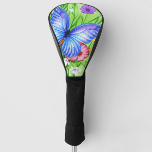 Couvre-club De Golf Beau Papillon Bleu avec fleurs Aquarelle