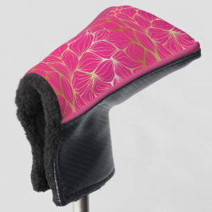 Couvre-club De Golf Beau, rose chaud, faux or, feuille, motif, tendanc