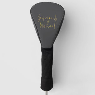 Couvre-club De Golf Beaux Noms De Couple Calligraphie Chic Gris Et Or