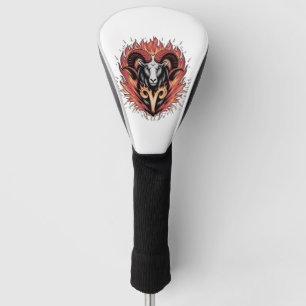 Couvre-club De Golf Bélier cool sur fond de feu Design d'astrologie du