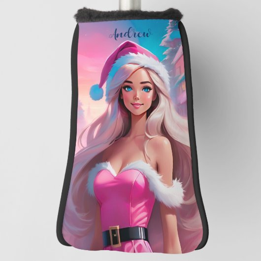 Couvre-club De Golf Belle fille de Noël rose 01 (Tourné à 90°)