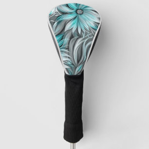 Couvre-club De Golf Belle impression Florale Turquoise Bleue