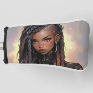 Couvre-club De Golf Belles tresses longues sous-découpées Anime Noir F